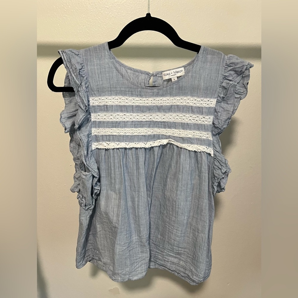 Koko + Mason Blue Ruffle Top